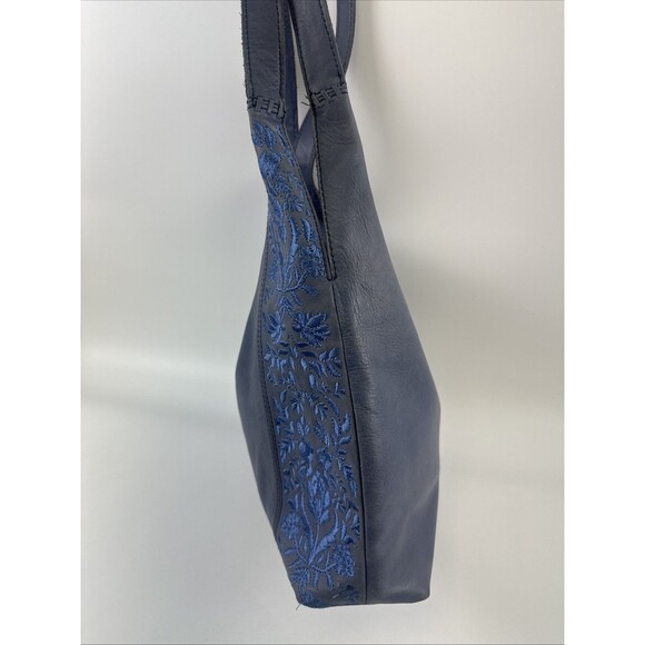 The Sak Huntley Leather Hobo Bag Purse Lake Wildflower Embroidery Blue Soft - Picture 3 of 15
